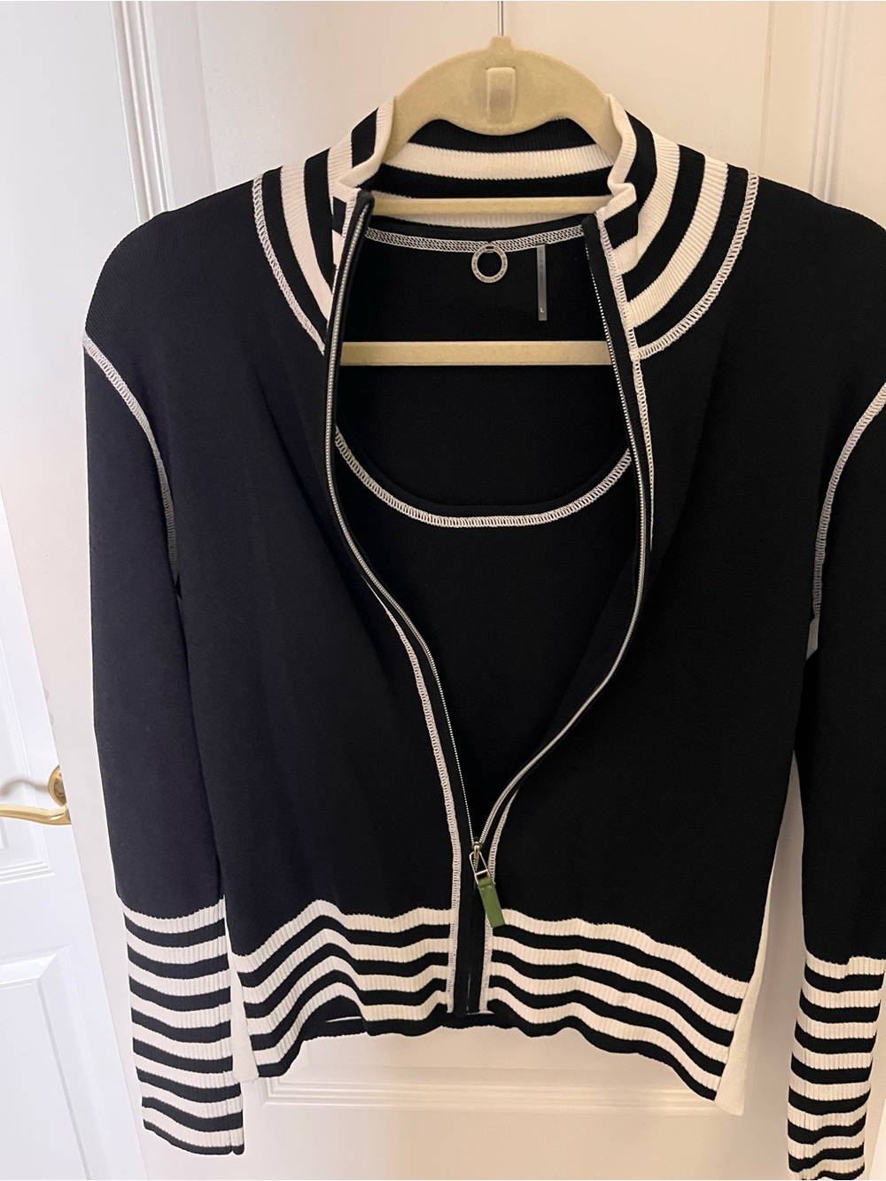 Black & White Striped Zip-Up Jacket with matching tank top